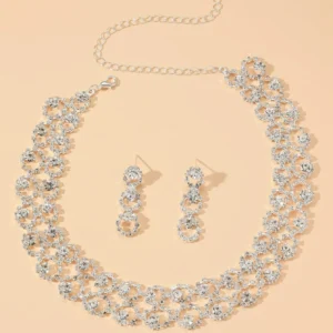 3pcs Women's Rhinestone Jewelry Set - Necklace & Earrings for Weddings and Parties