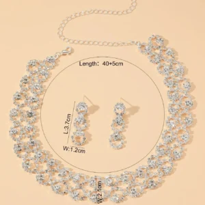 3pcs Women's Rhinestone Jewelry Set - Necklace & Earrings for Weddings and Parties