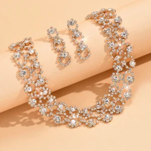 3pcs Women's Rhinestone Jewelry Set - Necklace & Earrings for Weddings and Parties