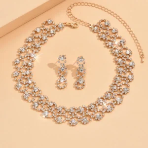 3pcs Women's Rhinestone Jewelry Set - Necklace & Earrings for Weddings and Parties