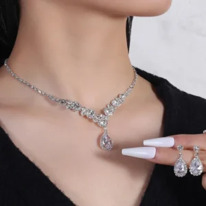 Luxury Women's Jewelry Set - Rhinestone Earrings & Necklace for Weddings & Parties